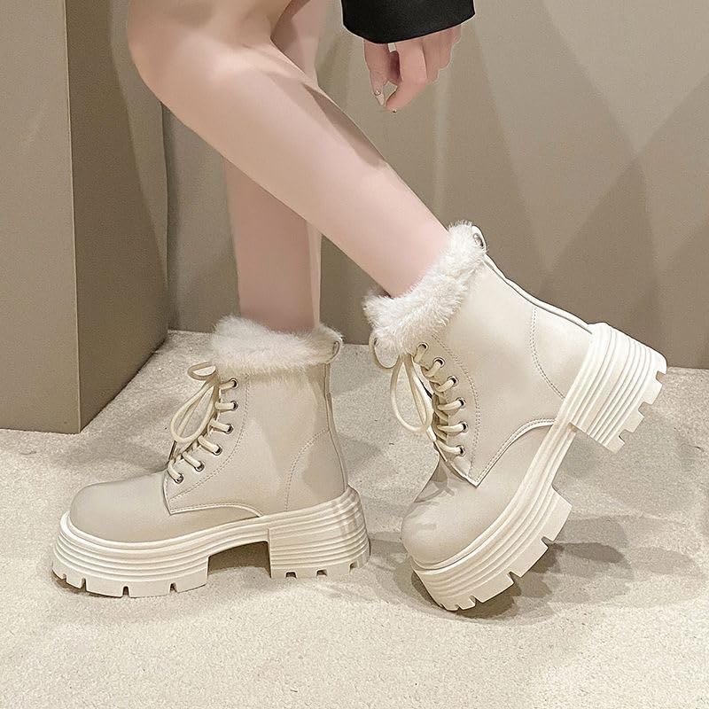 Women's high-heeled snow boots for winter 2026, thick-heeled platform British Martin boots, fleece-lined cotton warm non-slip boots