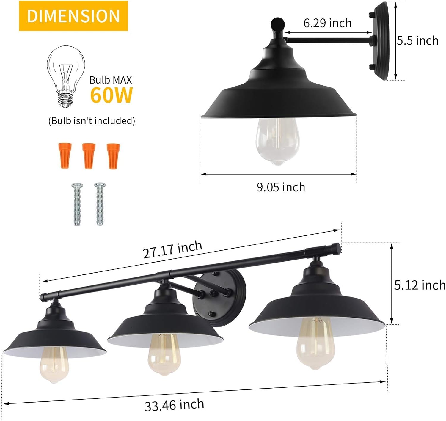 🛒 Crazy Deals SGLfarmty Bathroom Vanity 3 Lights, Black Bathroom Vanity Light Fixtures Over Mirror, Matte Farmhouse Wall Sconce, Industrial Indoor Wall Light Fixture for Bathroom Cabinets Dressing Table