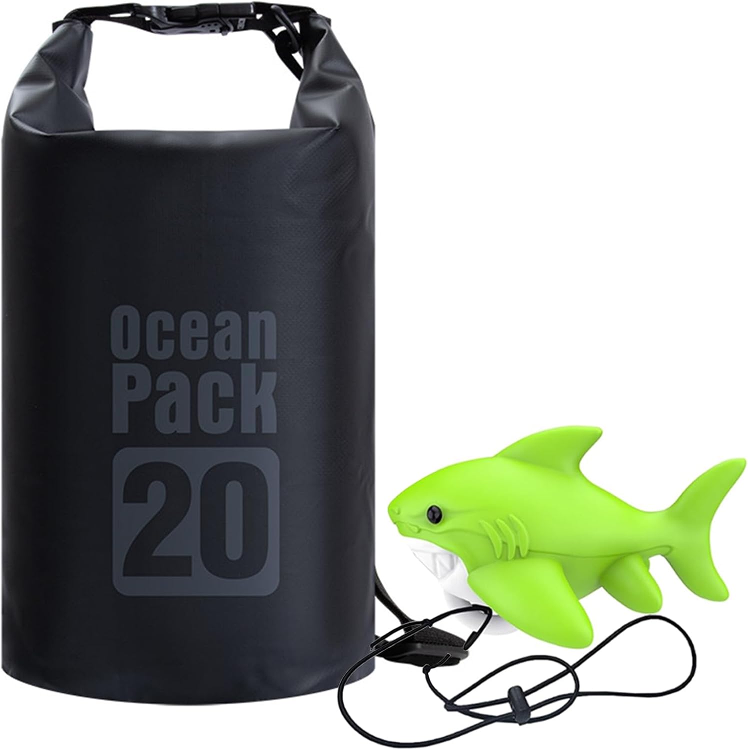 Shark-Shaped Anchor Buoy with 20L Waterproof Dry Bag Kayak Anchor Marker Float Set High Visibility Heavy-Duty Roll Top Dry Sack for Gear Protection for Kayaking Boating Jet Ski Paddle Board