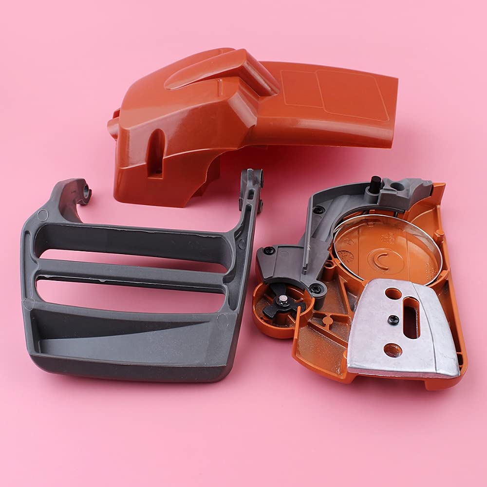 Accesorios Cubierta de piñón de embrague de freno de cadena, protector de mano compatible con Husqvarna 340 345 350, pieza de repuesto de motosierra, cubierta de cubierta de motor de cilindro superior