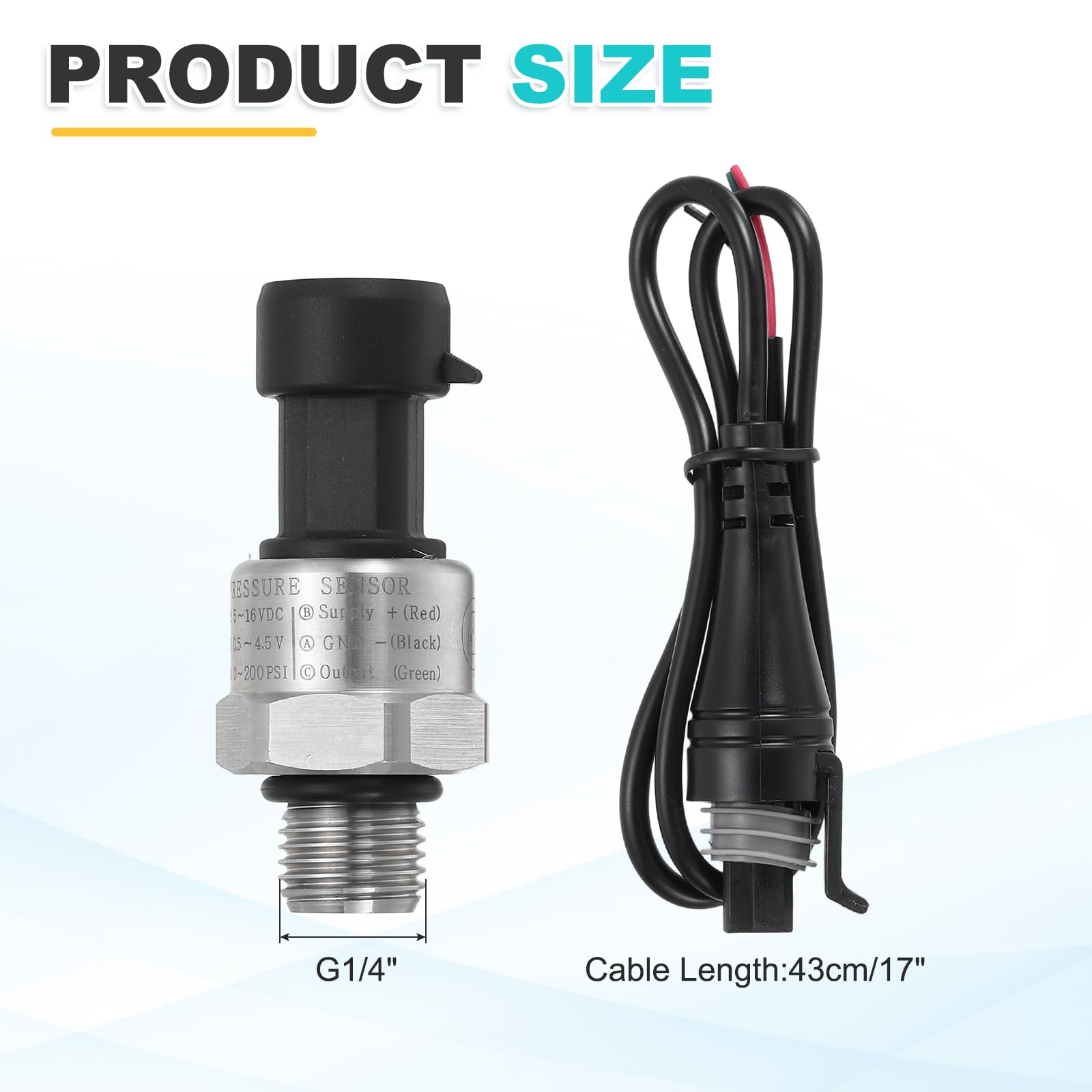QUARKZMAN Sensore Di Pressione Trasmettitore Con Connettore G1/4" 200 PSI Acciaio Inox Per Olio Carburante Acquia Aria