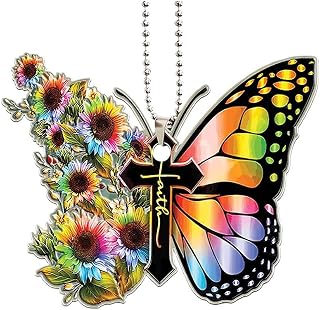 Butterfly Car Rearview Mirror Accessories, Acrylic Hanging Car Rear View Mirror Charm, Lovely Flower Car Ornament Pendant for Home Decoration Keepsake Christmas Valentine's Day Present (Colorful)