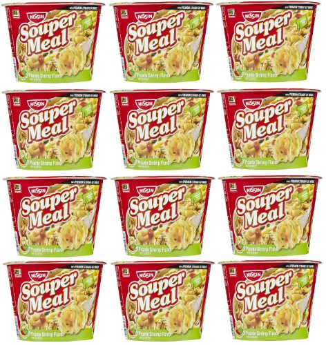 Nissin Souper Meal Bowl Noodle Instant Noodle Soup Picante Shrimp (Hot & Spicy)- 12 Packs of 4.03 Oz