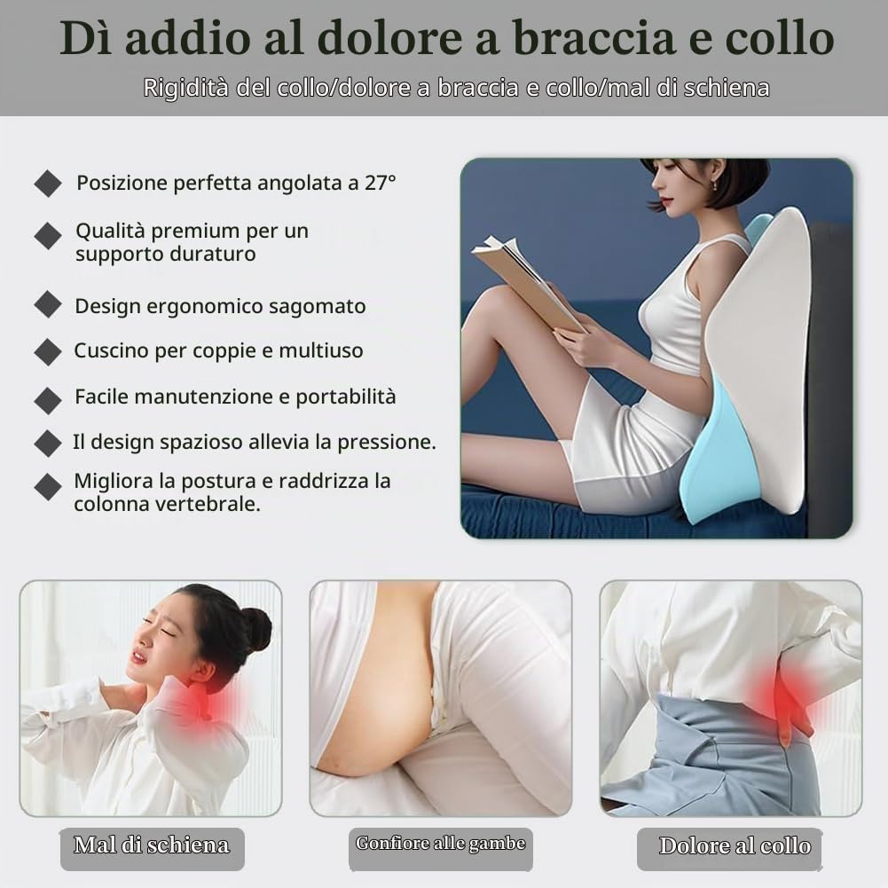 Cuscino, cuscino a coppia con inclinazione di 27°, perfetto per la postura, con imbottitura in memory foam e cotone a cuneo per adattarsi all'anca con supporto per la vita e il collo per tutte