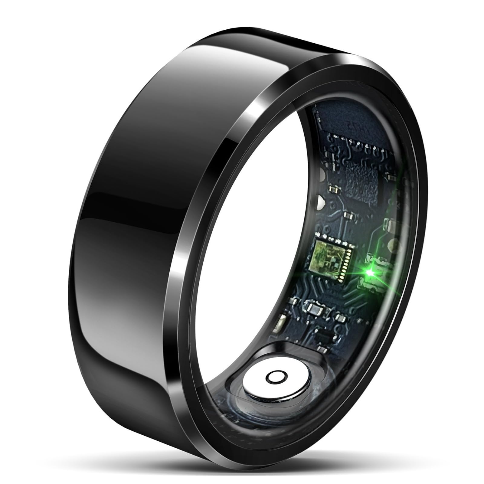 La custodia di ricarica dedicata allo smart ring è impermeabile IP68 e include monitoraggio del sonno, frequenza cardiaca, pressione sanguigna e monitoraggio dell'ossigeno nel sangue, un contapassi e