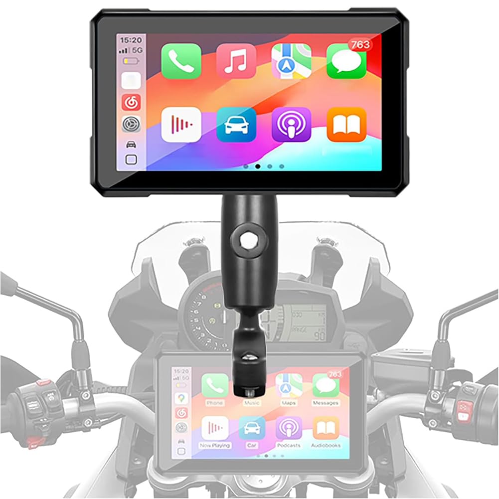 5″ Écran Carplay Moto sans Fil pour Suzuki GSR 750 400 600 GSR750 GSR400 GSR600, CarPlay et Android Auto avec IPX67 étanche, Double Bluetooth, Contrôle Voix, GPS
