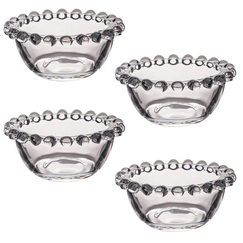 Dibor Set of 4 Round Beaded Edge Thick Glass Snack Sauce Dip Dish Serving Bowls