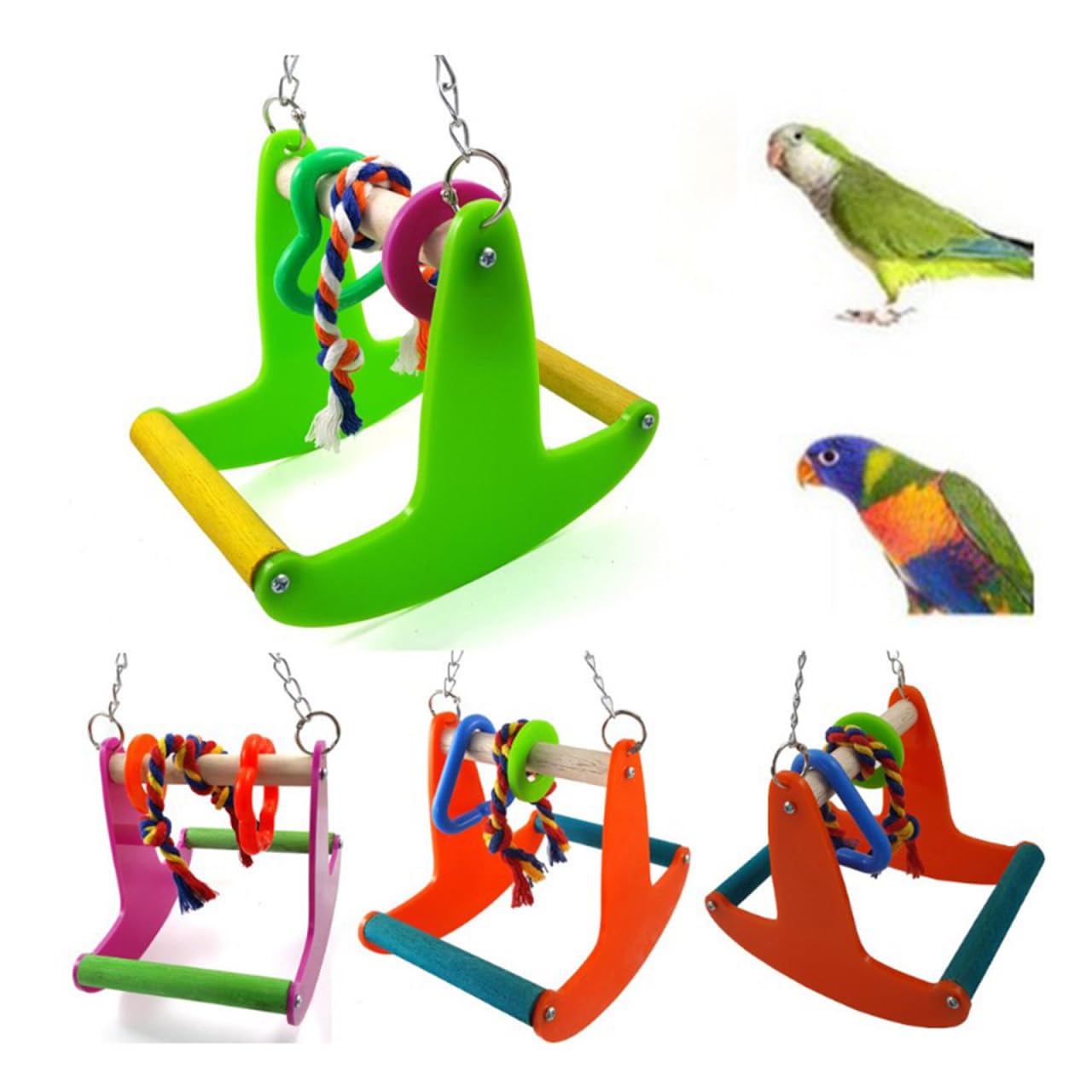 POPETPOP Bird Toy Swing Plastic Chewing Ladder for Parrot Budgie Cockatiel Cage Hanging Toy with Seesaw Rocking Chair Multi-Colour 4.0X5.7X4.7 Inch Random Color