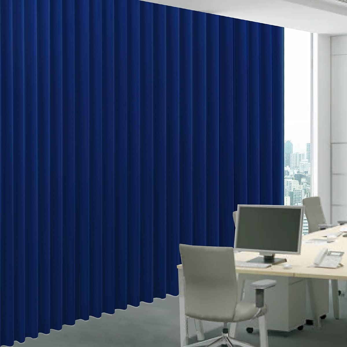 カーテン 日本製　断熱率65％・防音・完全遮光　ネイビー Amazon｜節電対策に【プロ仕様】 防炎ラベル付 一級遮光 日本製