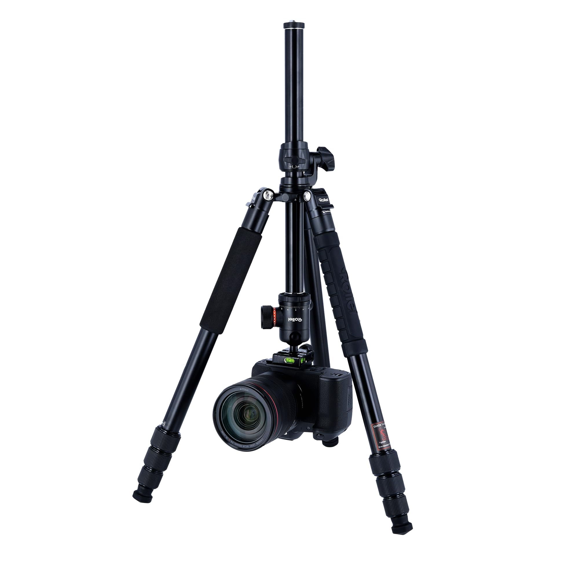 Rollei C5I MAKRO PRO I Aluminium Stativ I Schwarz I 3D-Kugelkopf I Einbeinstativ I Smartphone- Halterung I Schnellwechselplatte I 90° drehbare Mittelsäule