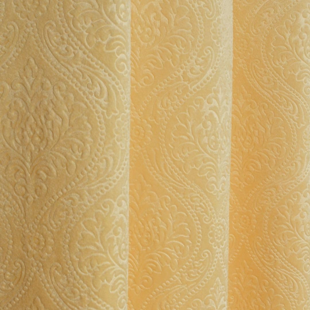 Velvet Embossed Curtains - 7 Feet Long, Cream -2 Velvet Embossed Curtains - 7 Feet Long, Cream -2