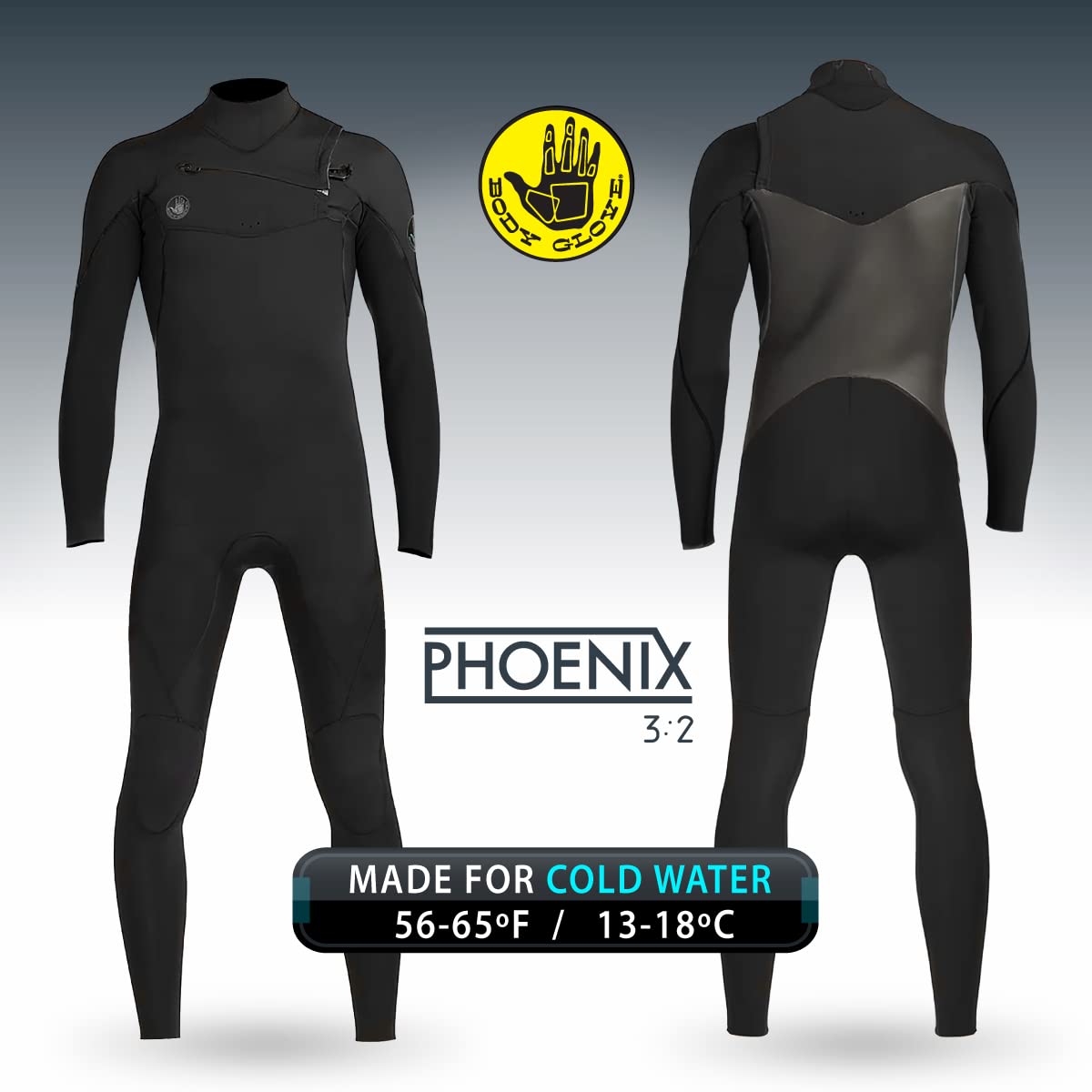 Body Glove Men's Phoenix 3/2mm Chest-Zip Long Sleeve Hooded Full Wetsuit (Black, Large Tall)