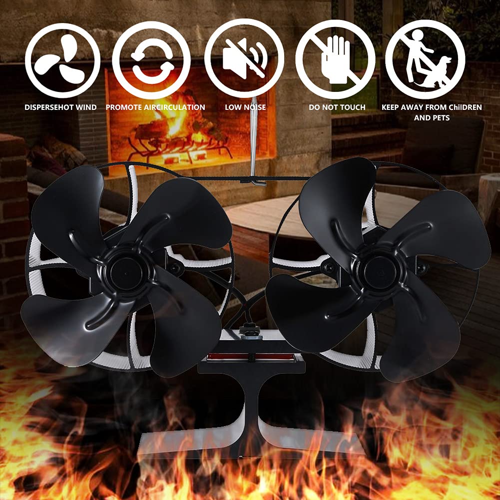 Ventilateur De Poêle à Bois 8 Pales - Double Tête - Noir - Neuf