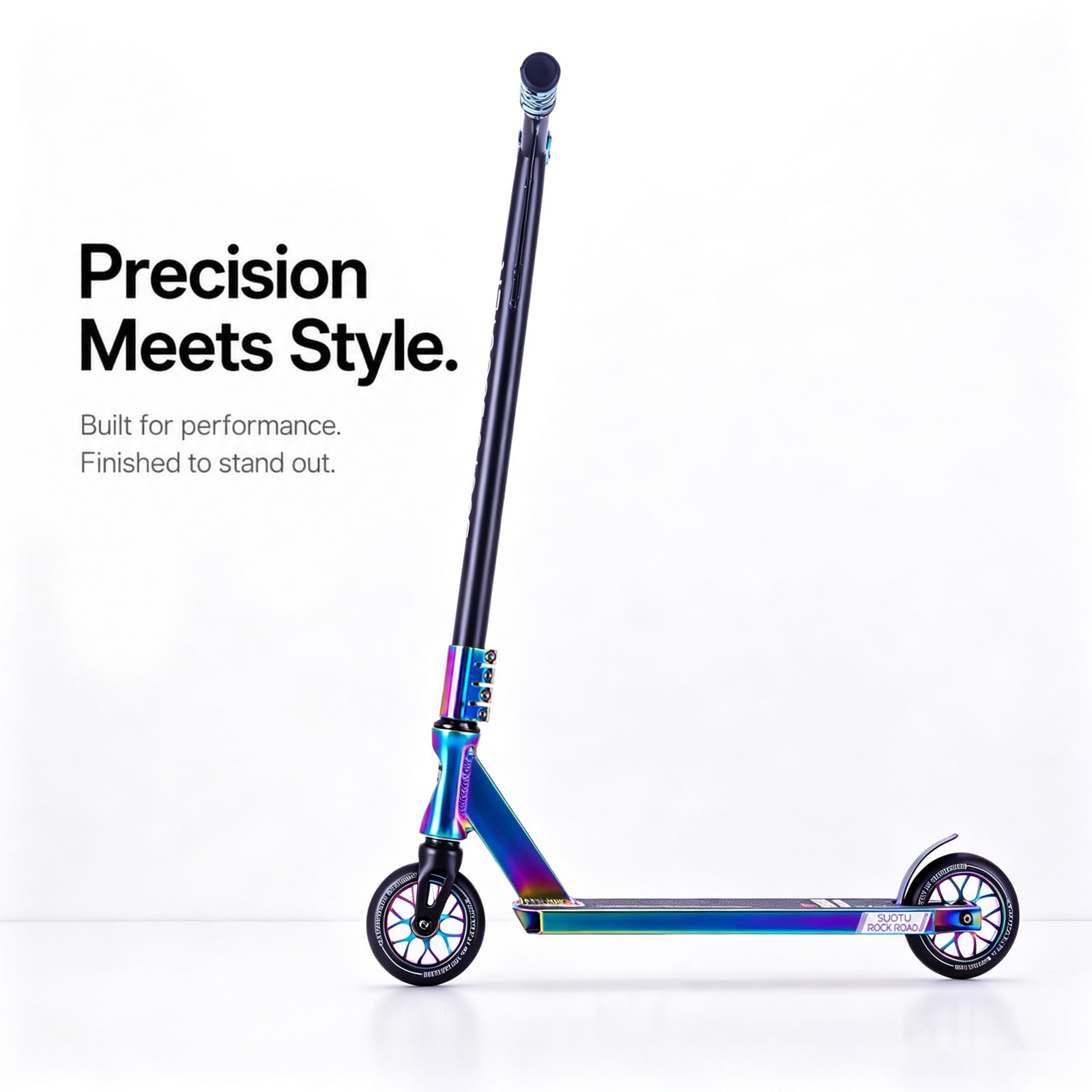 Patinete Freestyle, Dirección de 360°, Ruedas de PU de 85A 110 mm, Scooter Freestyle para Niños Adolescente y Adultos, Capacidad Máxima de Carga: 100 kg, Aluminio (Negro – Arcoíris)