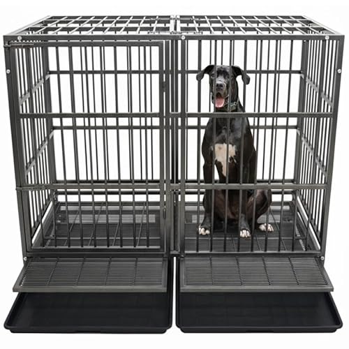 BOLDBONE 54/48/42/38 inch Heavy Duty Indestructible and Escape-Proof Dog Crate Cage Kennel for Large Dogs, High Anxiety Dog Crate with Removable Wire Trays and Wheels, Extra Large XL XXL