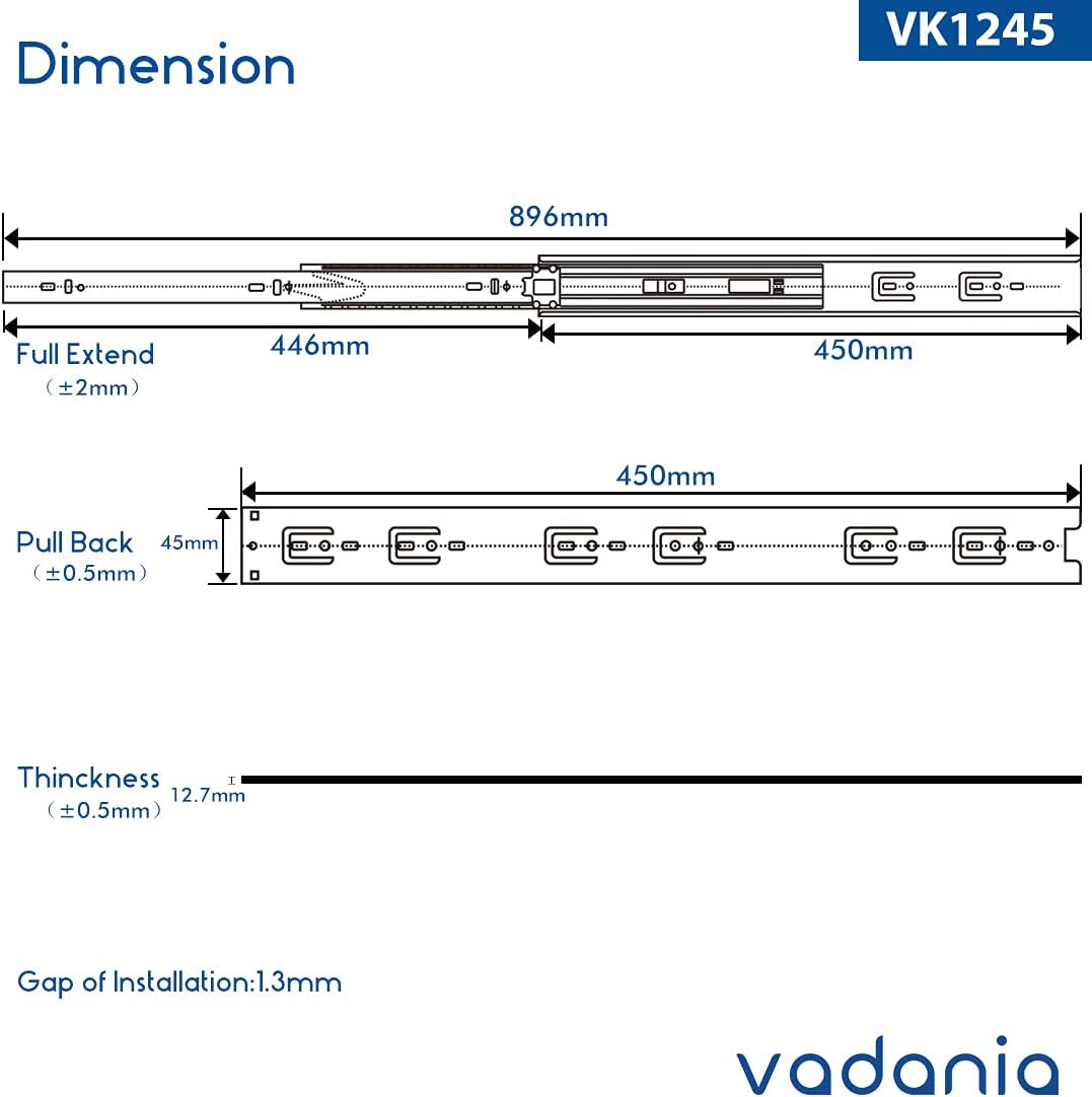VADANIA 450mm Soft Close Drawer Runners #K45 Black, 45kg Load Capacity Full Extension Ball Bearing, Side Mount - Image 5