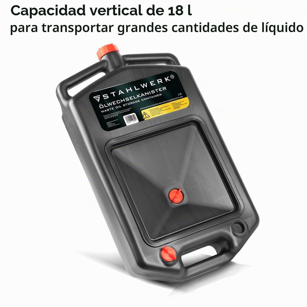 STAHLWERK Bidón de cambio de aceite 10 L - Robusta cubeta de recogida de aceite, móvil y flexible, cubeta de aceite con ayuda de recogida, función 2 en 1, bidón de aceite y combustible para coche
