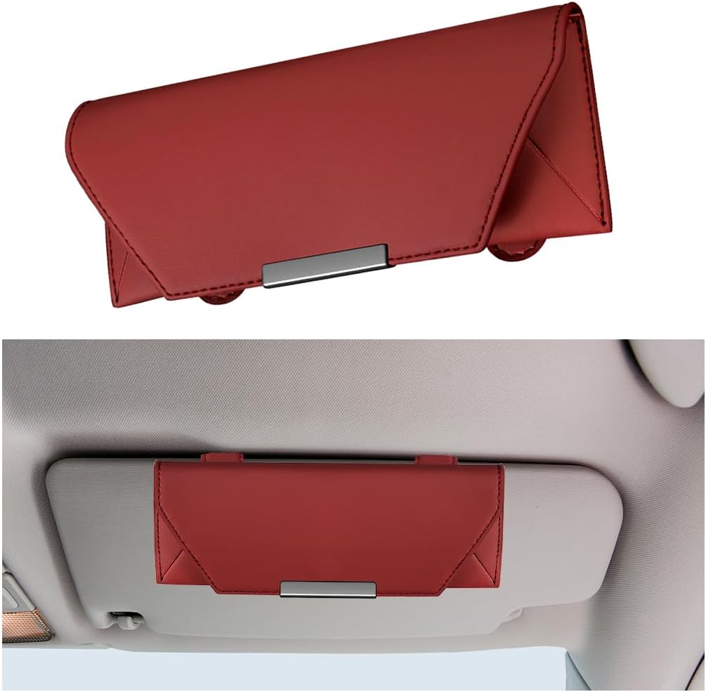 Osilly Car Sunglasses Holder, Sun Visor Eyeglasses Protective Storage Case with Hidden Magnetic Closure (Wine Red)