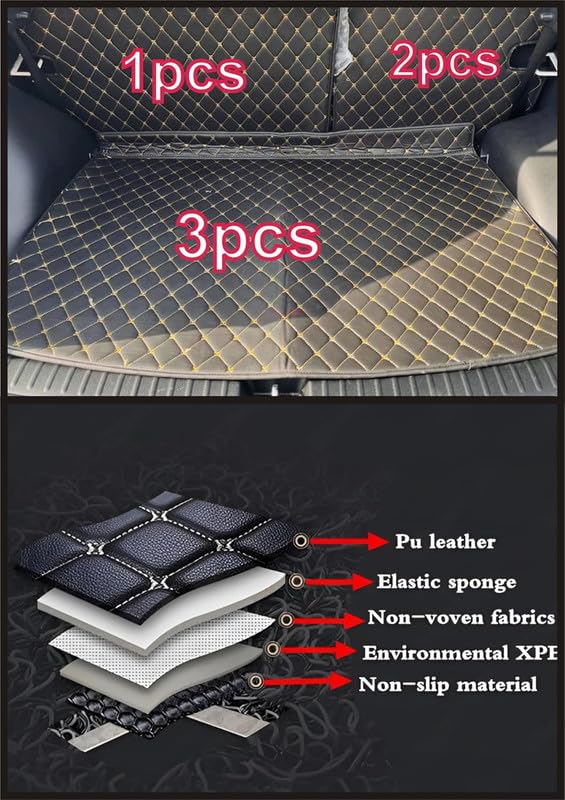 Image of CAPDELL 7D Premium Car Boot /Trunk Mat Compatible with Skoda Kylaq||Luxury Leatherite Boot Mat||Set of 3pcs||Waterproof and Washable||Colour:-Black with Black