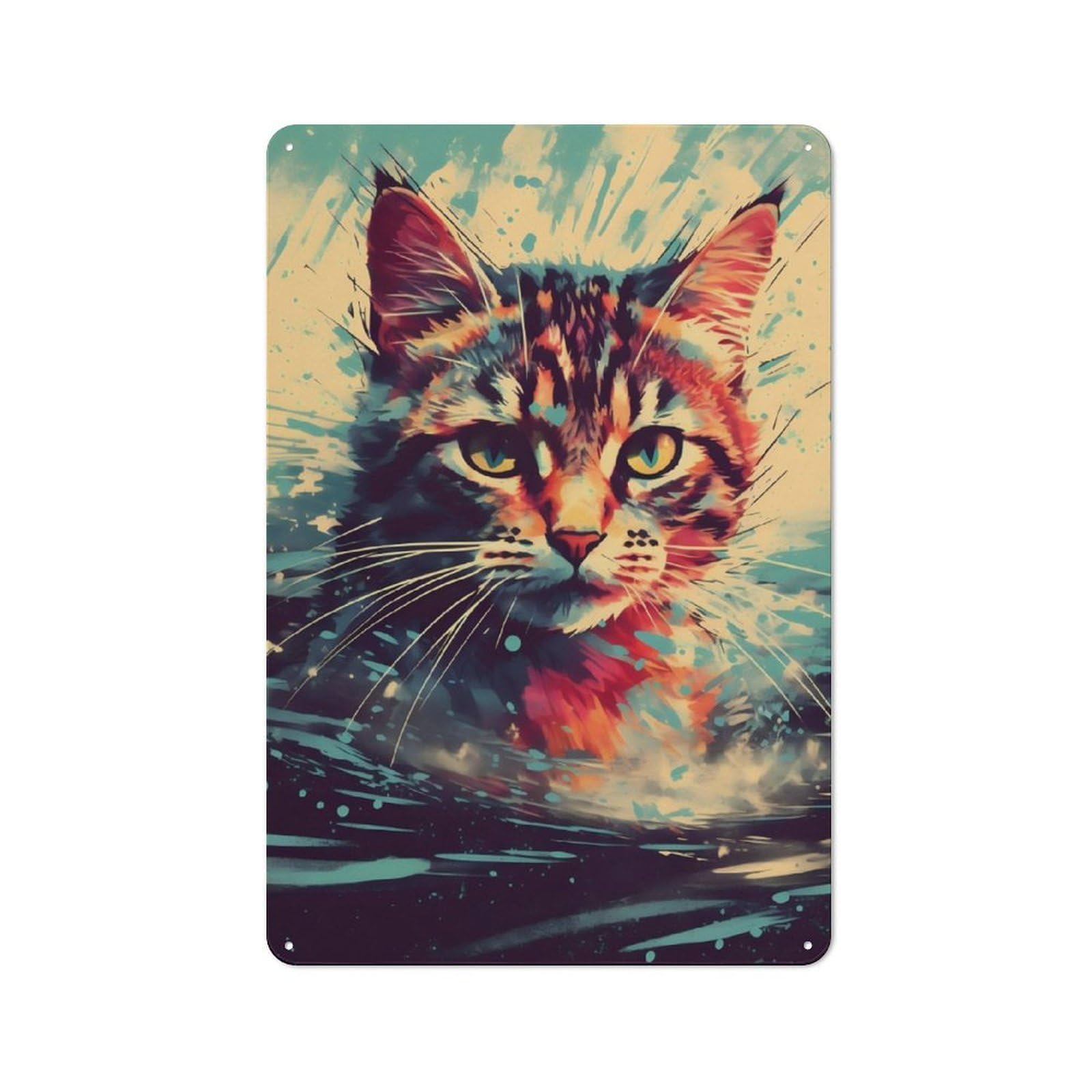 Junmoney Cat Paint Retro Metal Gift Sign 30X20cm, Home Wall Decor For Flat, Dorm Room, Lounge Or Cafe