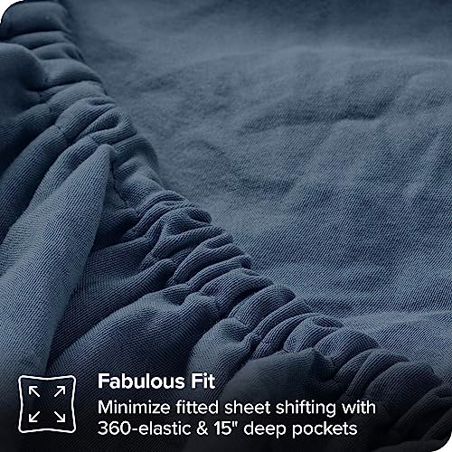 Bare Home Sandwashed Twin Xl Sheet Set - College Dorm Size - Premium 1800 Ultra-Soft Microfiber Sheets Twin Extra Long - Double Brushed - Hypoallergenic - Stain Resistant (Twin Xl, Sandwashed Blue Sea) #TOP4