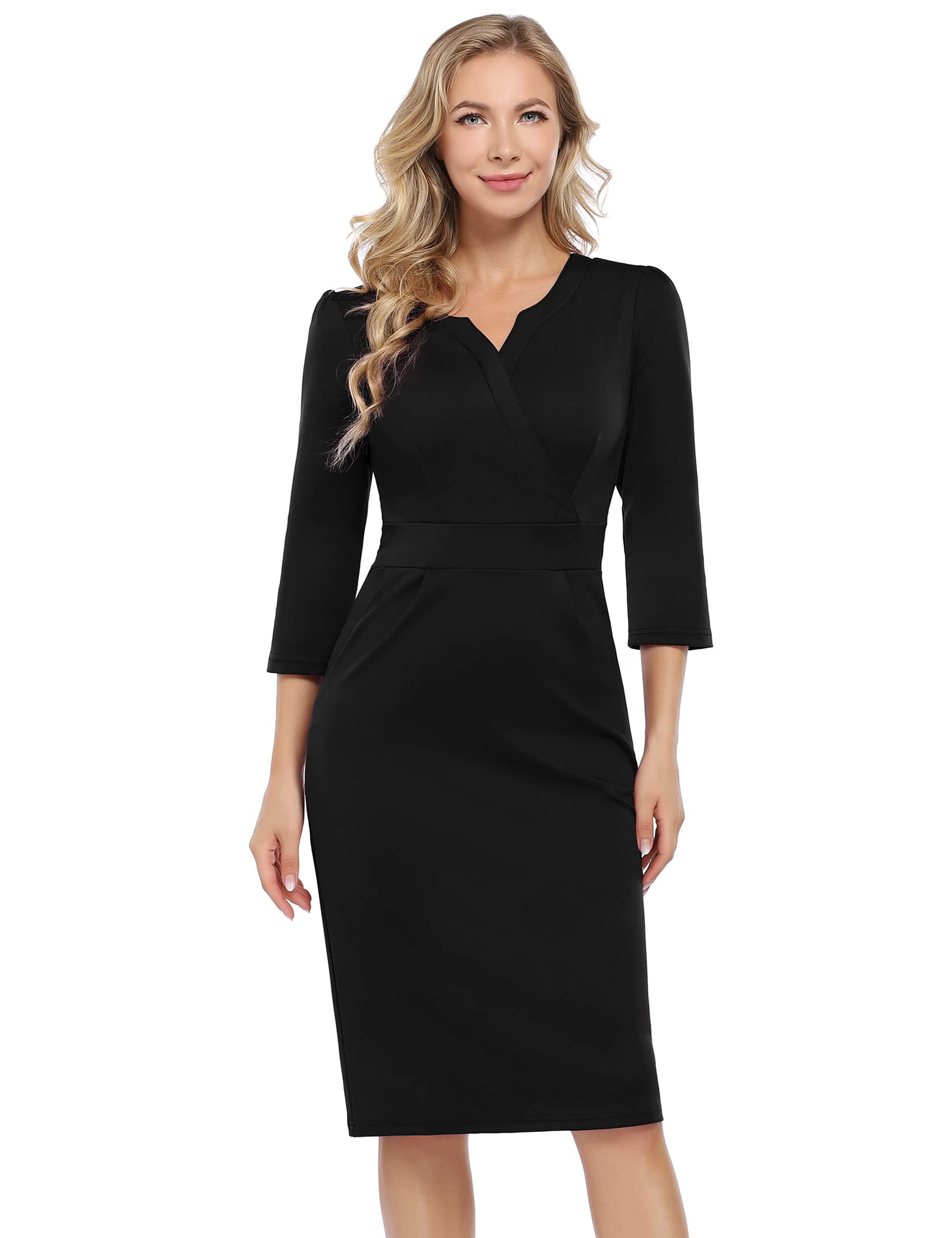 KOJOOIN Vestidos Elegantes para Mujer Vestidos de Negocios de Manga Larga hasta la Rodilla