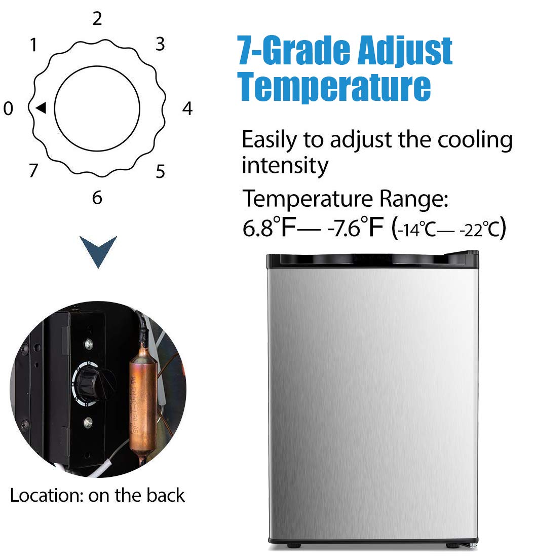 Antarctic Star Upright Freezer 2.1 Cu.Ft, Compact Mini Freezer With Reversible Single Door, Temperature Control, Removable Shelves, Small Freezer Stainless Steel For Dorms Home Office, Black on Fridge.com - View 6