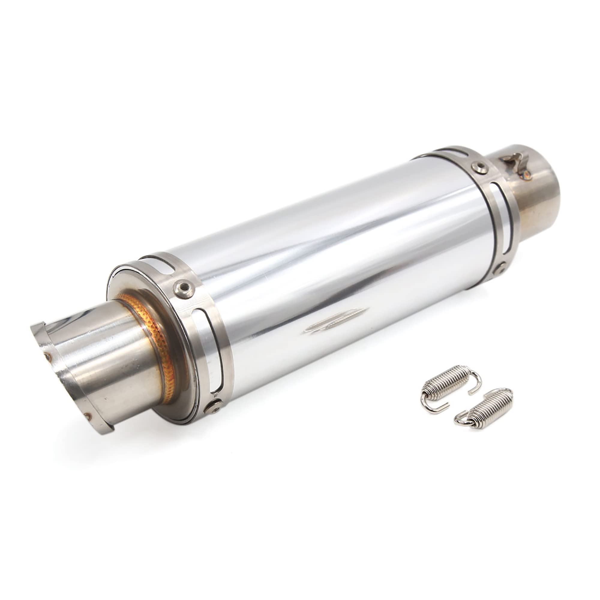 sourcing map 51mm Einlass Dmr Edelstahl Motorrad Auspuff Schalldämpfer Spitze Silber Ton DE de