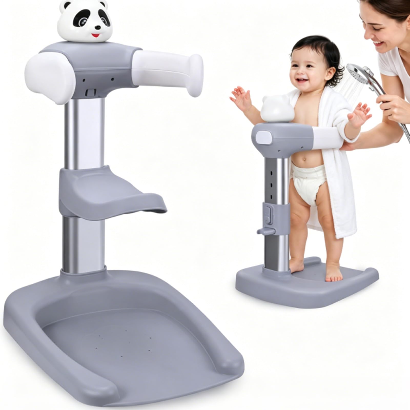 ALLUMK Soporte baño bebé regulable altura diseño panda, base antideslizante, soporte ergonómico baño seguro niños pequeños