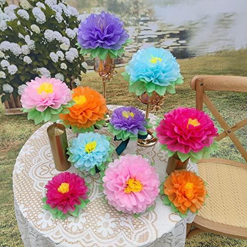 image for Mybbshower Colorful Fiesta Paper Flowers (9''-7'' Assorted) Set of 10 