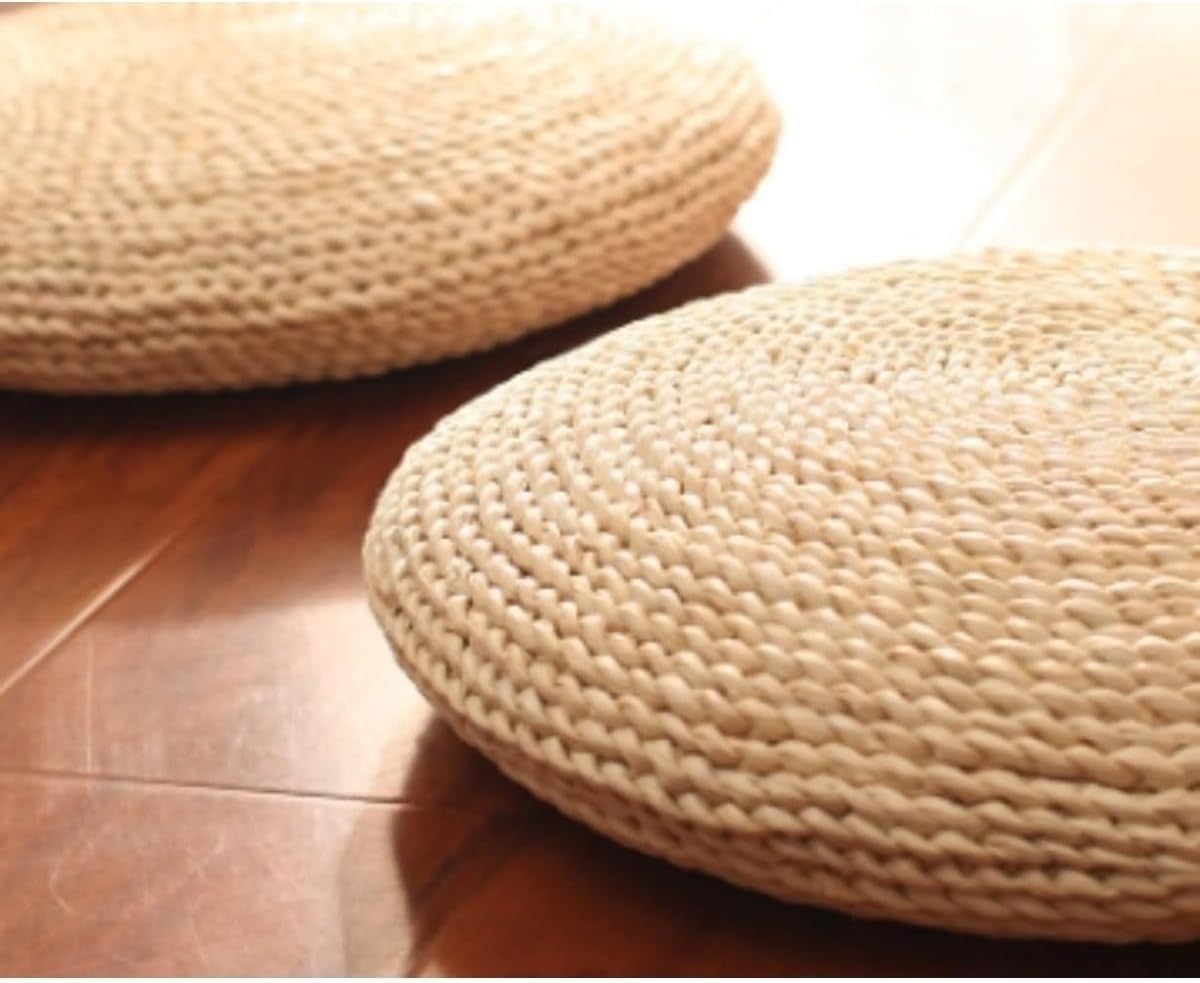 蒲草座布団 天然草マット 厚いクッション 平伏や瞑想の丸形 畳ベイ ウィンドウクッション 筵パッド 出窓 バルコニー ((コーンハス