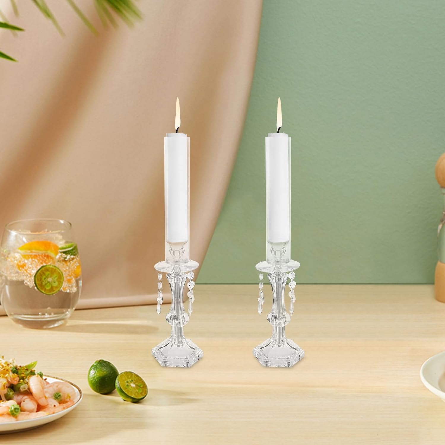 Candle Holder Dishwasher Safe Acrylic Taper with Dome Shape and Resistant to Breakage and Christmas Family Gatherings for Wedding Dining Party Table Decor
