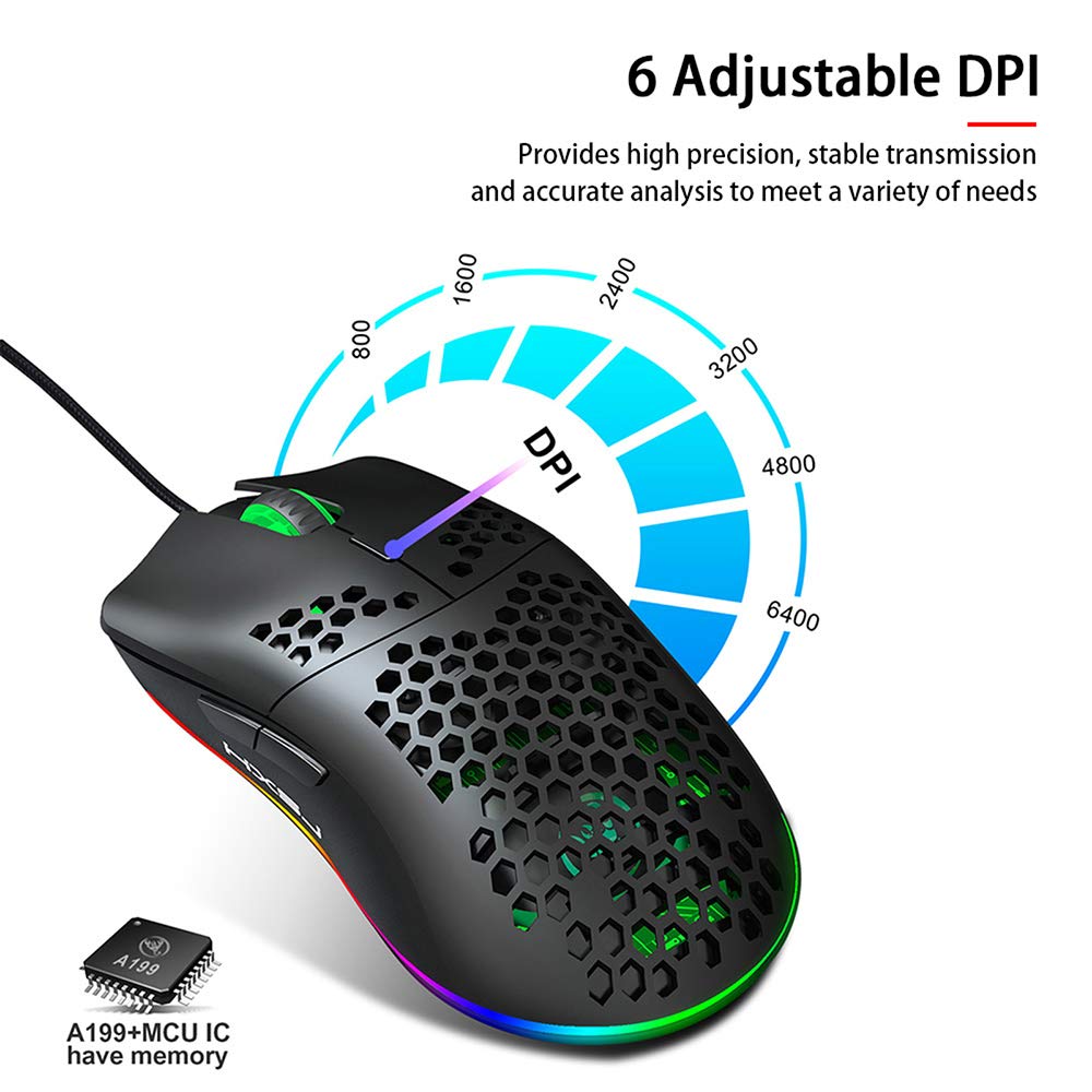 User pressing the RGB light mode switch on the Decdeal J900 Gaming Mouse.
