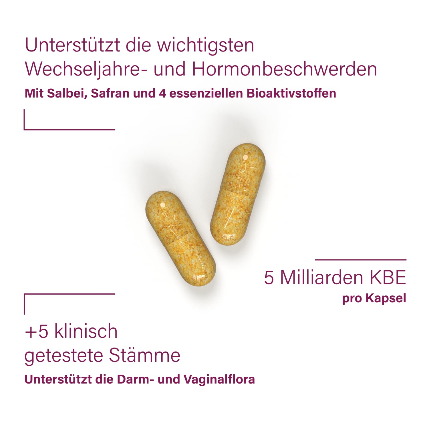 Nupure® Probameno Meno Komplex Wechseljahre Kapseln 11 in 1 PRO Unterstützung bei Menopause, Rezeptur mit Salbei, Safran, 5 klinisch getesteten Bakterienstämmen, 5 Mrd. KBE, Vegan, 30 Kapseln