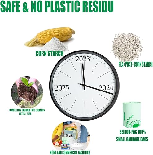 Miniatura 7 de BEIDOU-PAC Bolsas de basura compostables de 13 galones, 60 unidades, bolsas de abono altas para cocina con asa, resistentes bolsas de basura