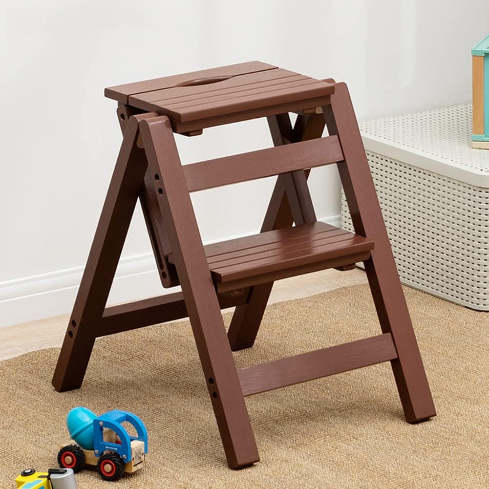 Solid Wood Folding Step Stool for Adults 4 Step Ladder Counter Chair with Multifunctional Design and Multi Color Options