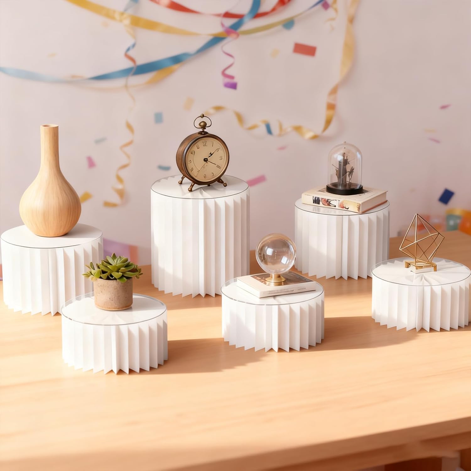 6 Pack Buffet Risers ,Foldable Food Display Risers with Acrylic Disc, White Food Display Risers Cake Stand for Party Buffet Risers and Stands for Show Catering Desserts, Food, Jewelry