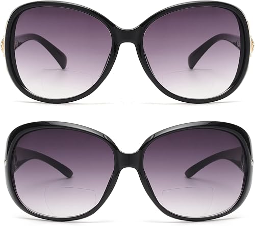 Miniatura 2 de JM Gafas de sol de lectura bifocales clásicas para mujer, protección UV, color negro +4.0