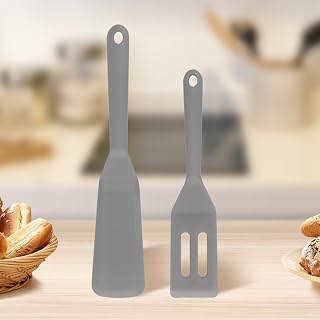 2 Pieces Mini Brownie Serving Spatula Set, Flexible Nonstick Silicone Serve Turner Slotted Cookie Spatula Silicone Square Spatula Kitchen Utensil for Cutting Serving Brownies Cookies Flip Eggs (Grey)