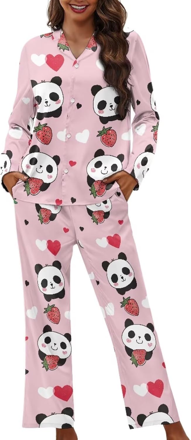 Soft Pajama Set For Women 2 Piece Lounge Set Button Down Long Sleeve Sleepwear