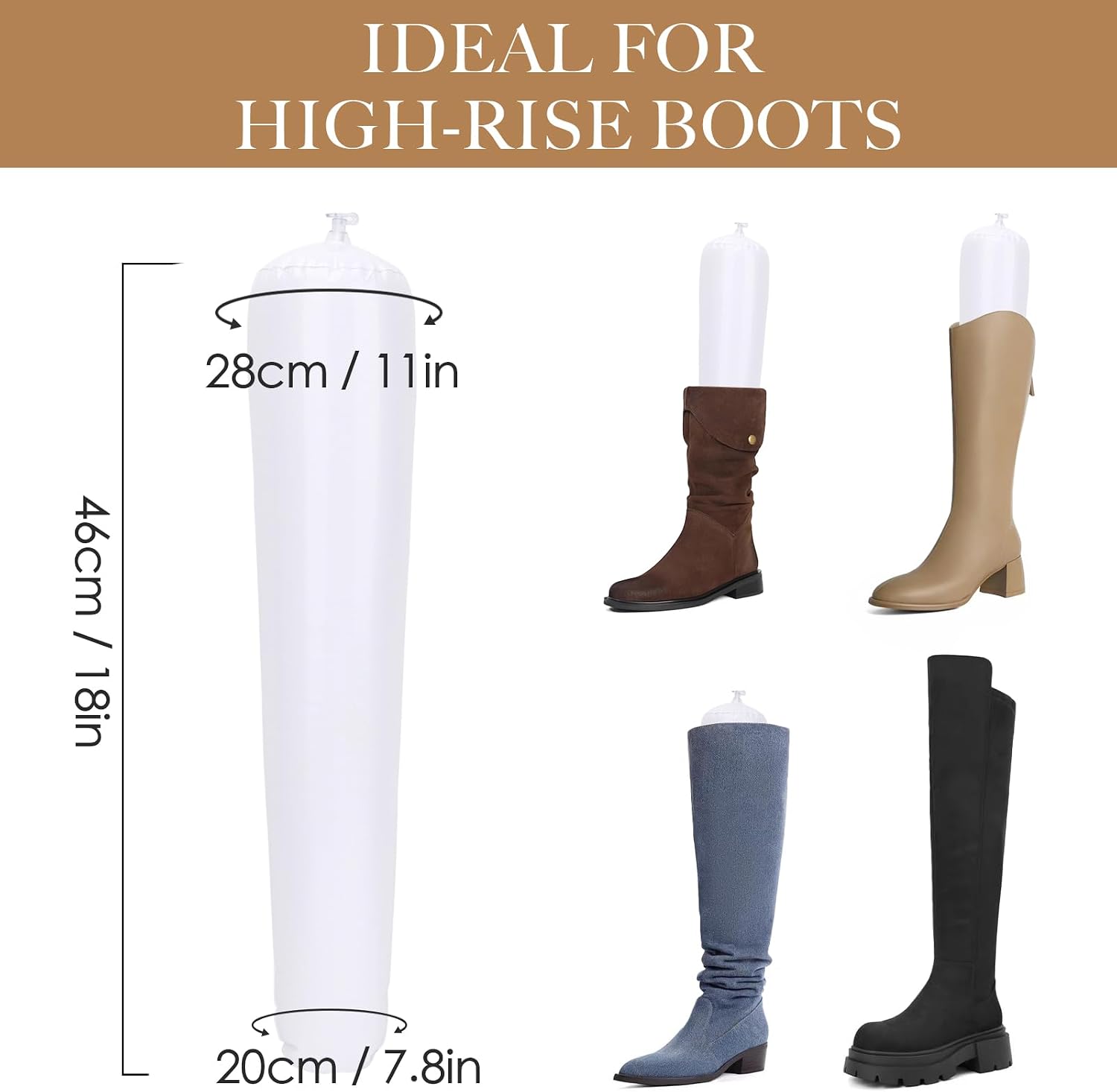 kilofly Inflatable Boot Shapers [Set of 3/6 Pairs] - Extra Long - 46cm, White
