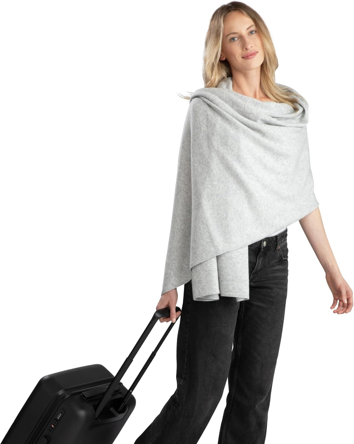 Jet&Bo 100% Pure Cashmere Travel Wrap, Shawl, Scarf & Blanket Gray 80" x 30" with Protective Storage Bag + Gift Box