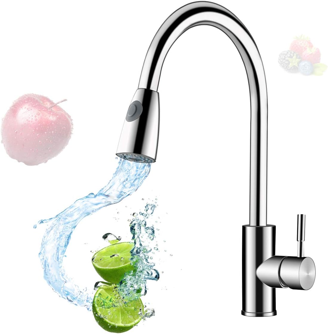 Single Handle Kitchen Faucet, Stainless Steel Kitchen Sink Faucets with Pull Down Sprayer, Brushed Nickel