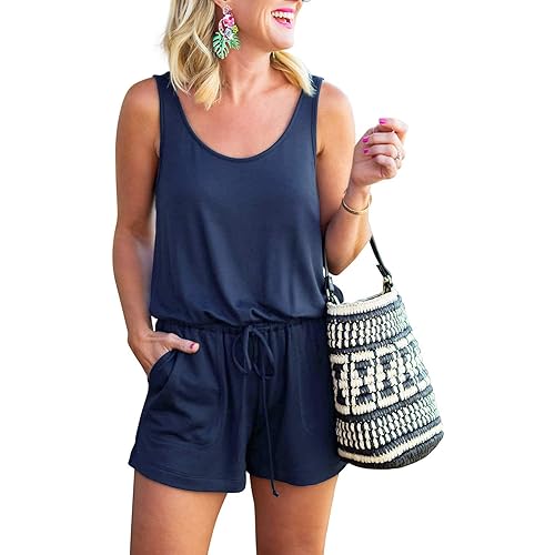 ReoRia Womens Summer Scoop Neck Sleeveless Tank Top Short jumpsuit Rompers