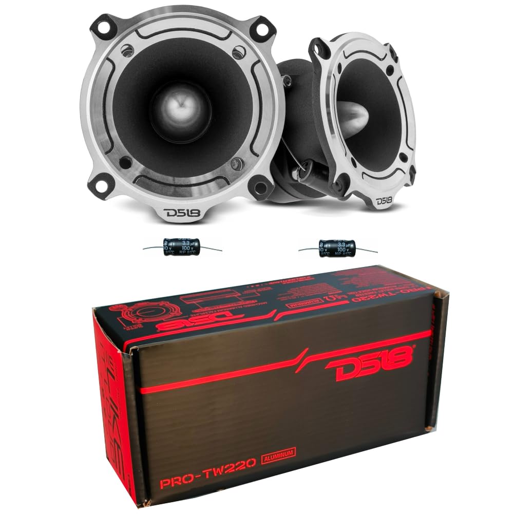 KIT Set pour DS 18 PRO-TW220 2 tweeters Super Bullet de 120 Watts rms et 240 Watts Max, 8,1 cm de diamètre, impédance 4 ohm, sensibilité 104 DB, pour Voiture, par Paire + condensateurs offerts