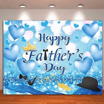 HQM Happy Fathers Day Party Backdrops 7x5ft Fabric I Love Dad Blue Heart Sequin Spots Background Thank You Daddy Festival Man Family Decor Supplies Studio Shoot Props