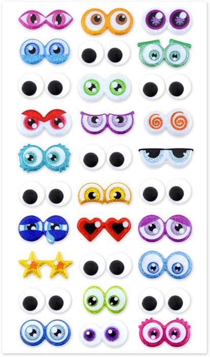 Krafty Kids EM680A Self-Stick Googly Eyes, Glitter Cartoon Eyes