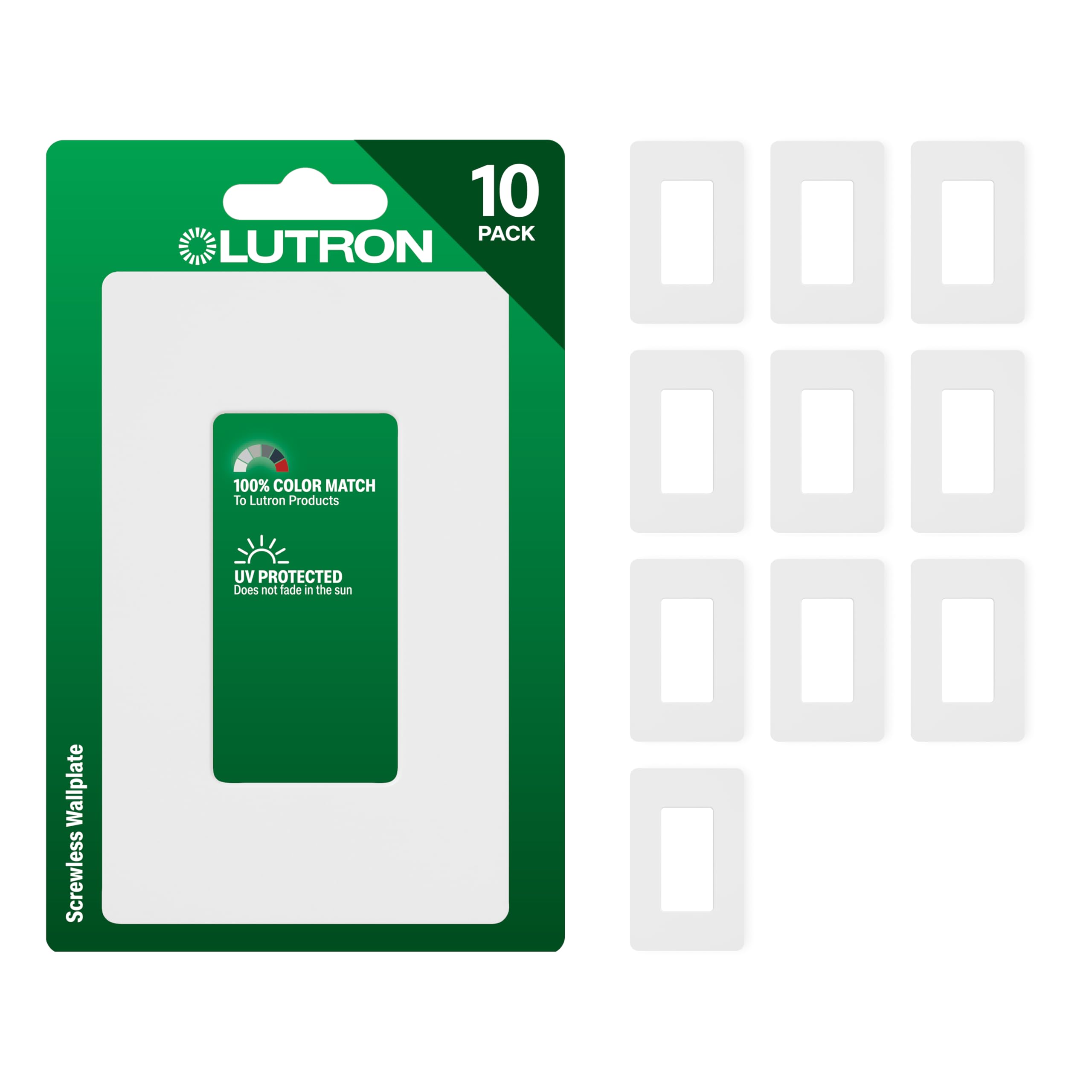 Lutron Claro Light Switch Cover Plate, 1 Gang Wallplate, for Decorator Light Switches, Rocker Light Switch Cover, Outlet Cover, Screwless Switch Plate Cover, Gloss, CW-1-WH-10, White, 10 Pack