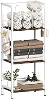 Mondazie 3-Tier Freestanding Towel Rack for Bathroom - U-Shaped Dividers, 8 S-Hooks, Shelf, White Metal Organizer