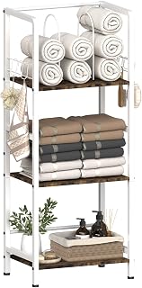 Mondazie 3-Tier Freestanding Towel Rack for Bathroom - U-Shaped Dividers, 8 S-Hooks, Shelf, White Metal Organizer